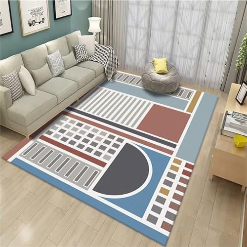 Tapis de chambre pour garçons gris-bleu moderne lavable et géométrique
