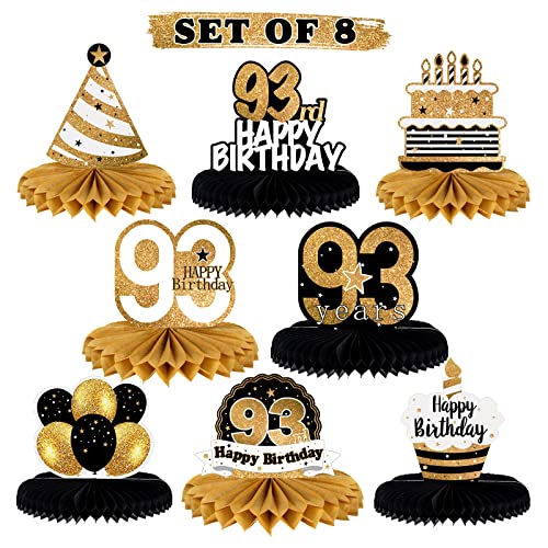 LINGTEER Happy 93rd Birthday Table - Centrotavola a nido d'ape con scritta "Cheers to 93° compleanno", decorazione per tavola per feste di 93 anni.