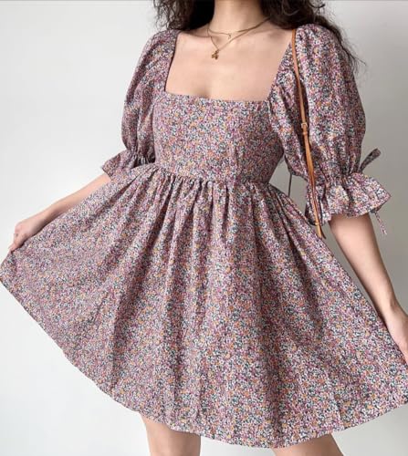 Image of Manojava Designer Women's Cotton Blend Bodycon Printed Puffy Sleeve Dress Short Sleeve Bodycon Dress, Women's Cotton Blend Printed Puffy Sleeve Designer Dress