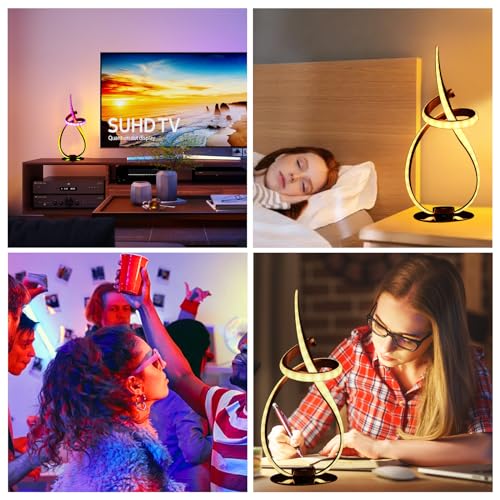Neoglint Modern Spiral RGB Table Lamp Color Changing Night Light Music Sync Ambient LED Nightstand Lamp Dimmable Bedroom Lamp Unique Lamps for Home Decor Living Room Bedroom Office Neoglint Modern Spiral RGB Table Lamp Color Changing Night Light Music Sync Ambient LED Nightstand Lamp Dimmable Bedroom Lamp Unique Lamps for Home Decor Living Room Bedroom Office
