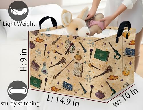 Image of Large Kids Book Basket Foldable Nursery Baby Storage Bin Collapsible Box Organizer Magic Bedroom Decor (Retro)