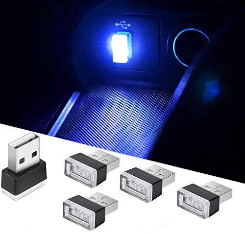 Mini Luci USB, 5pcs Atmosfera usb light, Luci Interne Auto LED, Mini USB Kit per interni per auto, Interni per auto elettriche portatili, per Banca di alimentazione per laptop Blu