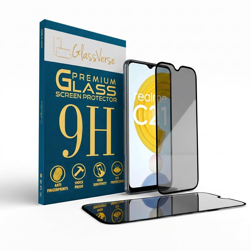 Image of GlassVerse Privacy Tempered Glass for Realme C21 | Anti Spy Screen Protector, 9H Hardness, Edge to Edge, Case Friendly, Hassle-less Installation Kit Included. (Pack of 2)