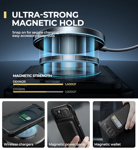 Dexnor for iPhone 15 Case with Slide Camera Cover & Adjustable Kickstand & Built-in Screen Protector, Magnetic Rugged Shockproof Bumper Cases Heavy-Duty Magnetic Protective Cover,Black by Dexnor - Used condition - Image 3