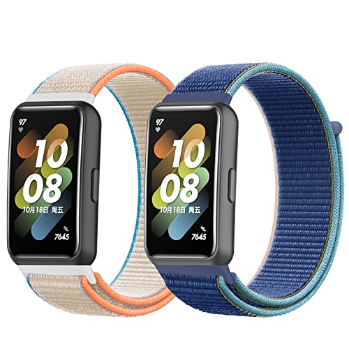 Keecuty Nylon Watch Band, 2 Pieces, Compatible with Huawei Band 7, Adjustable Velcro Replacement Strap, Sport Loop, Soft