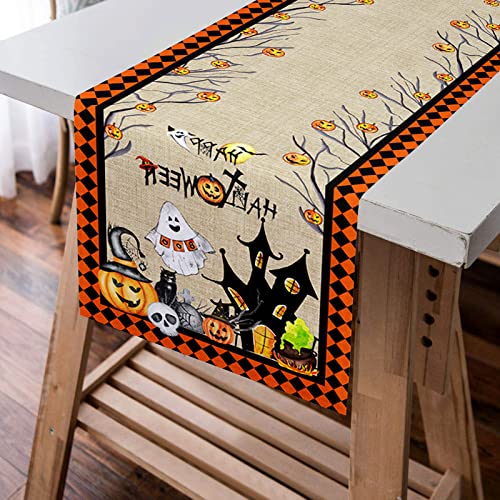 Happy Halloween Table Runner 72 Inches, Spooky Pumpkin Table Runner For Kitchen Dining Coffee Or Indoor And Outdoor Home Parties Decor #TOP4