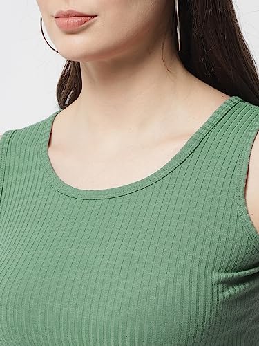 Image of POPWINGS Casual Pastel Green Solid Sleeveless Ribbed Crop Top for Women || Round Neck Summer Crop Top for Women || Crop Tops for Women Fancy Crop Top for Women