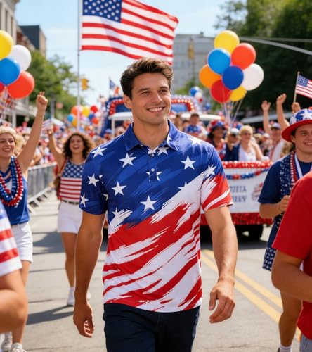 uideazone Mens Polo Shirts 4th July 3D Print American Flag Funny Golf T-Shirts Casual Classic Fit Patriotic Short Sleeve — view 5