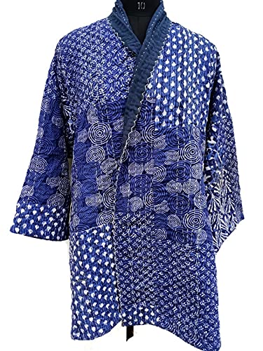 Indigo Patchwork Kantha Gudri kimono Jacket Foe women Quilted Hand Stitched4