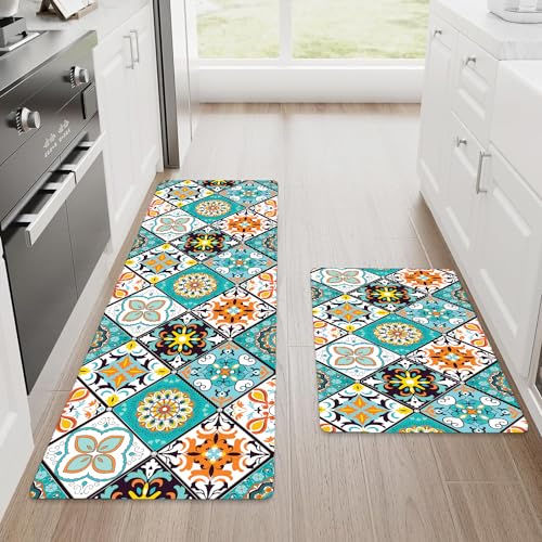 Image of ishro home Polyester Premium Kitchen mats for Floor Anti Slip|Machine-Washable |Waterproof| 2 Pcs Set| (18 x 55 + 18 x28 inches, Rectangular)