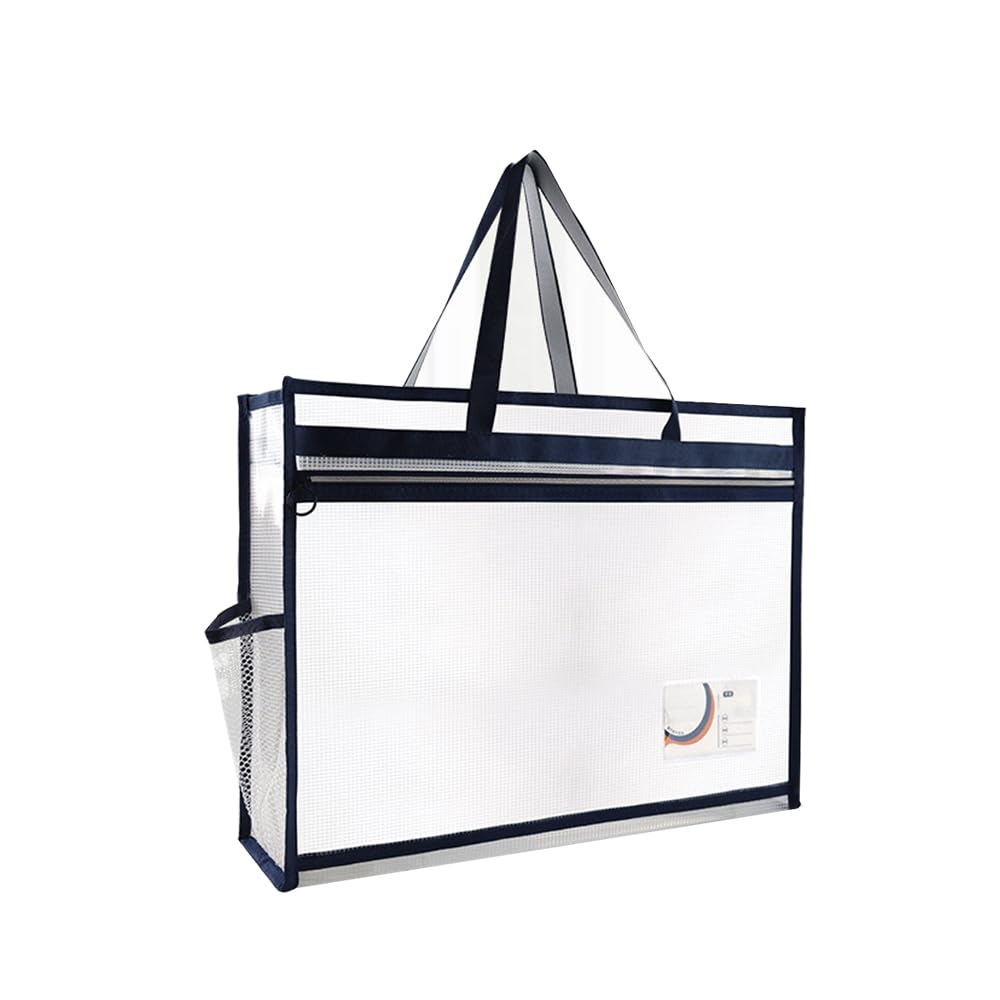 Oaygat A3 Art Portfolio Case Waterproof Transparent Mesh Artist Storage Bag Zipper Closure Carry Case with Handle Portable Organizer for Artworks Posters & Documents