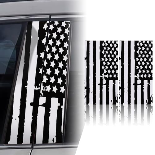 Image of XhuangTech 1 Pair USA Flag Car Center Pillar Decals - HD Printed American Flag Vinyl B-Pillar Stickers, Personalized Stars & Stripe Pattern DIY Auto Vehicle Door Pillar Sticker Decal (Black)
