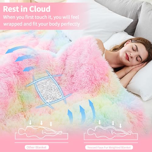 Image of yescool Weighted Blanket for Adults (20 lbs, 60 inch x 80 inch, Rainbow) Heavy Blanket for Sleeping Perfect for 140-160 lbs, Queen Size Faux Fur Blanket with Premium Glass Bead, Machine Washable