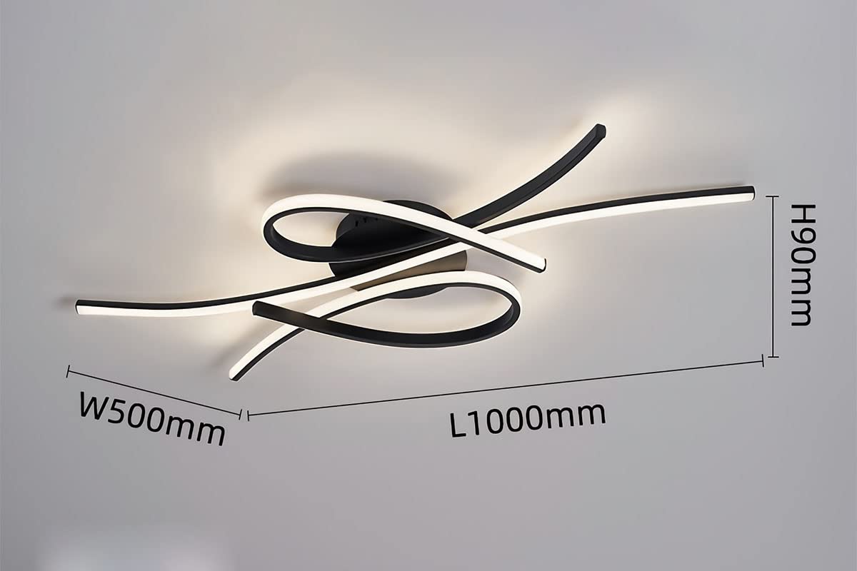 LED Deckenleuchte Dimmbar Deckenlampe Modern Wohnzimmerlampe Schlafzimmerlampe Decke mit Fernbedienung Innen Design Deckenbeleuchtung für Wohnzimmer Küche Arbeitszimmer Büro (Schwarz, 100CM)