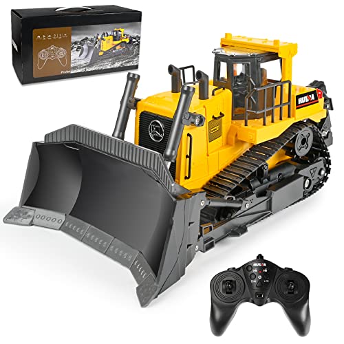 Image of KidsFaves 11 Channel Remote Control Bulldozer, 1/16 Scale 2.4Ghz Full Functional Construction Vehicle, Rc Bulldozer Toys with Lights and Sounds for 6 7 8 9 10+ Years Old