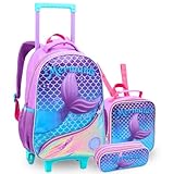 Kit Mochila Bolsa Mala Escolar Infantil Feminina Lancheira Térmica Estojo Sereia Menina