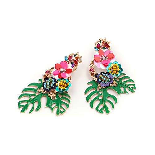 Lureme Gorgeous Colorful Sequin Flower Floral Leaf Stud Earrings For Women And Girls (Er006023) (Black) #TOP5