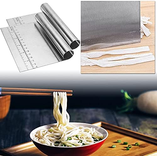 Graplan 2 Pieces Dough Scraper, Stainless Steel Dough Cutter with Handle and Measuring Scale, Bench Scraper for Baking Cake Dough, Ideal for Professionals and Beginners