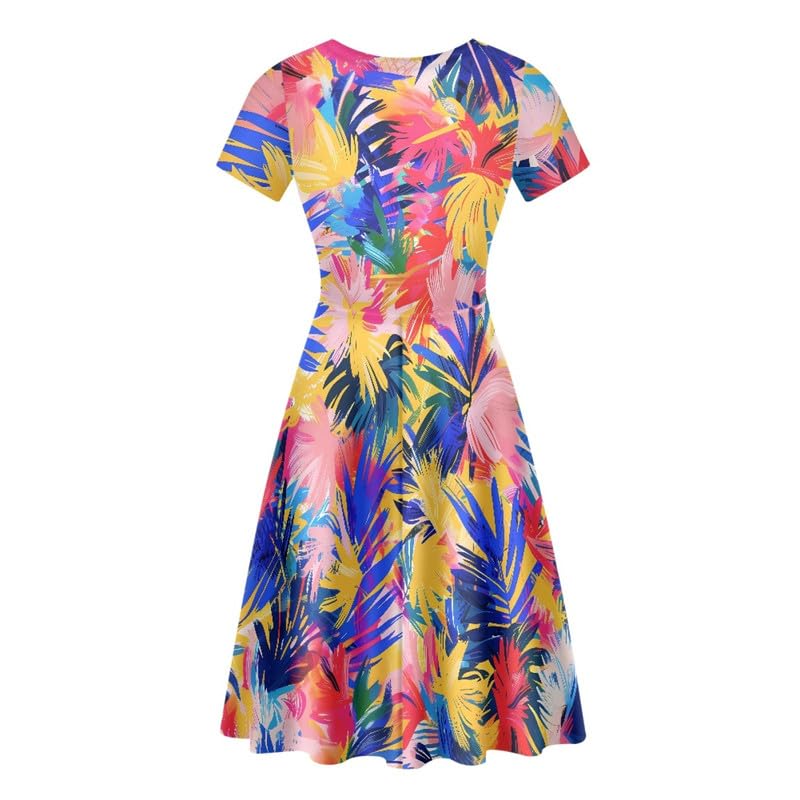 Image of Irisjudy T Shirt Dress for Women Short Sleeve Girls Short Sleeve Dress Plus Size, O Neck Knee Length Midi Dress for Ladies