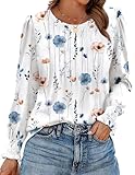 Zeagoo Womens Fall Tops Business Dressy Blouses Casual Puff Long Sleeve Tunic Plus Size Flower Printed Tee Shirts