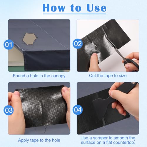 Image of RV Awning Repair Tape, 3in x 82FT Tarp Repair Tape Tenacious Tape Made of Fiberglass and Aluminum Foil Tent Canvas with 1 Scissors and 1 Scraper(Black)