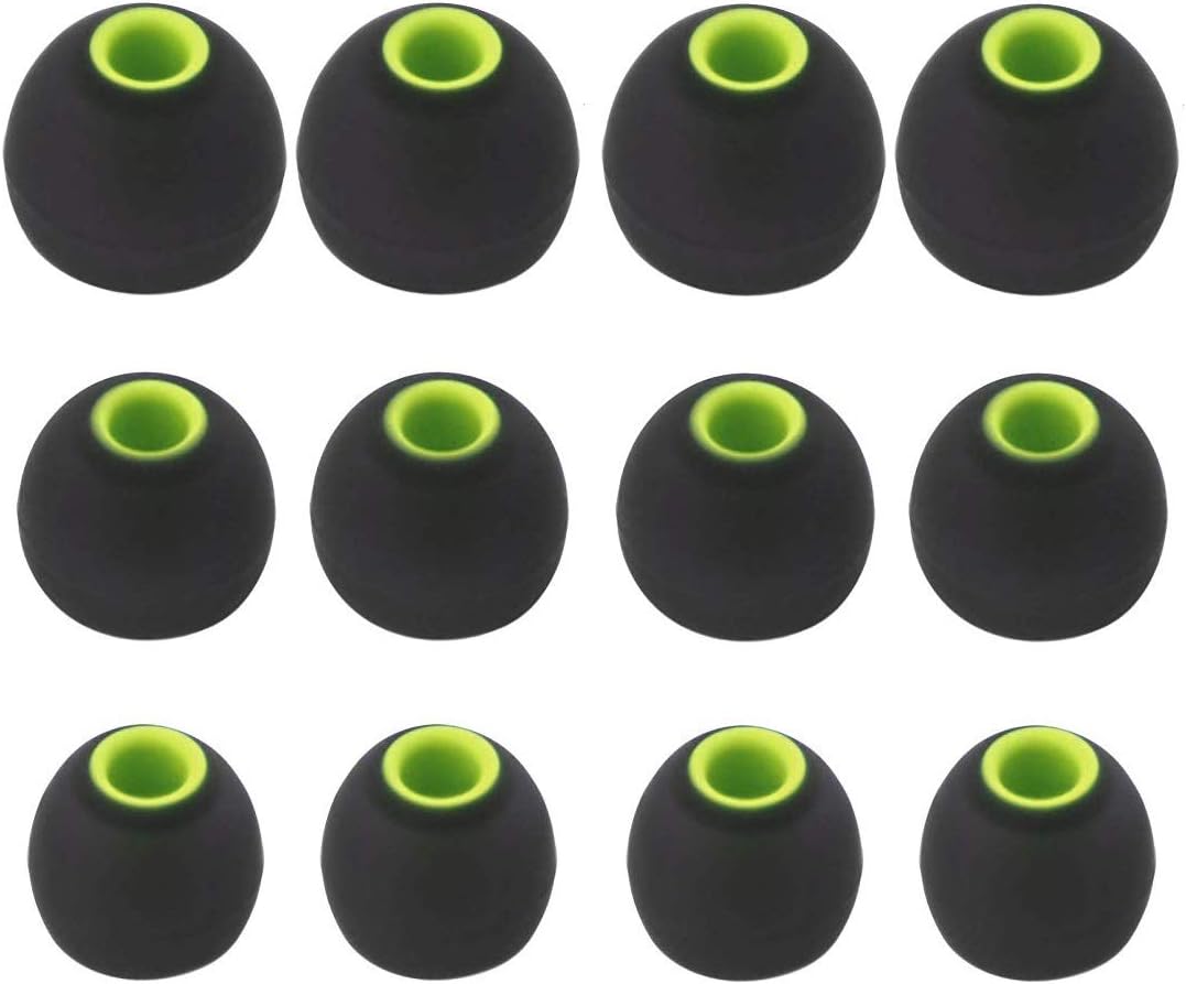 12PCS Replacement Eartips Eargels Earpads Ear Tips Gels Bud Compatible with Senso, TOZO, Sony & Other Inner Hole 3.8mm Earbud in-Ear Headphones,Black-Green,SML