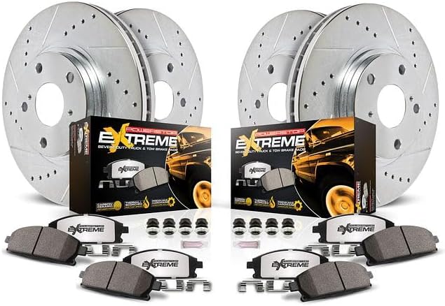 power stop front and rear brake kit for land rover range rover velar 2018-2020 [model specific] z36 truck & tow carbon-fiber ceramic brake pads with drilled and slotted rotors k8203-36