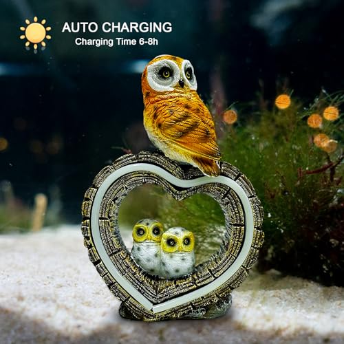 Solar Garden Statue, Cute Owl Outdoor Figurines with 2 Baby and LED Lights, Solar Powered Resin Animal Sculpture, Indoor & Outdoor Garden Decoration for Patio Lawn Yard (Owl)
