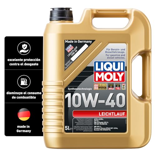 LIQUI MOLY Aceite de motor 10W-40 Leichtlauf aceite parcialmente sintético ACEA A3/B4 API SL 5L Compatible con PEUGEOT 208 I Hatchback CA, CC, TOYOTA AYGO WNB1, KGB1, NISSAN Qashqai II J11, J11, KIA