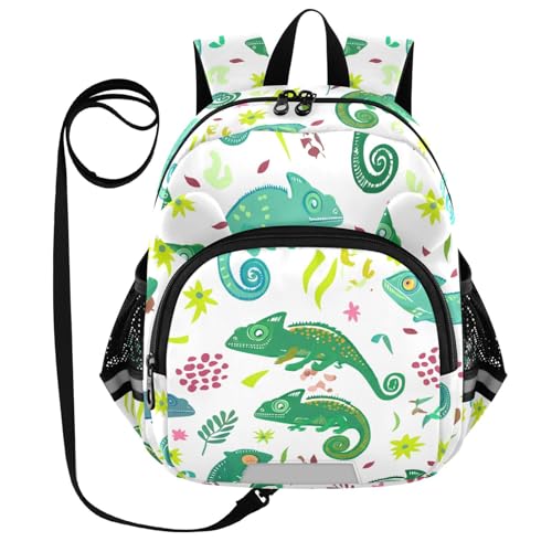 Chameleon Flowers Leaves Toddler Harness Backpack for Boys Girls 3-6 Years Kids Backpack with Anti Lost Safety Leash Child Leash Backpack for Preschool Walking Travel