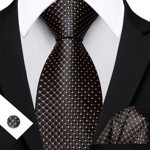 Image of YOHOWA Men Plaid /Striped Ties Set Silk Business Wedding Formal Fashion Necktie and Pocket Square Cufflinks Set