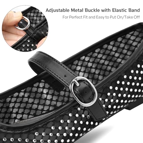 HOMETRUE Women’s Mesh Ballet Flats Sparky Rhinestone Mary Jane Ballerina Breathable Summer Dress Shoes Women’s Sandals4