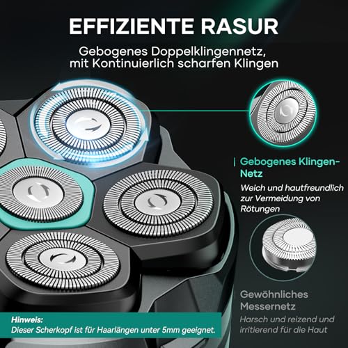 Ersatzrasierkopf für Glatzen Rasierer Herren, kensen 6D Kopfrasierer Schwimmender Rasierkopf Magnetische Austauschbarer Ersatz-Scherkopf Nass und Trocken 2