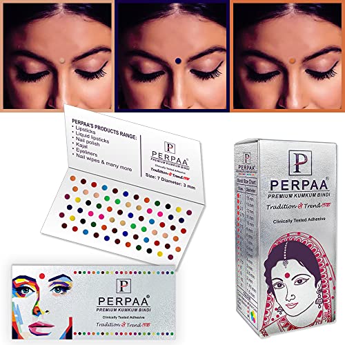 Image of PERPAA Premium Velvet Sticker Kumkum Bindi Box of 15 Flaps - Pottu for Women,Ladies, Girls (Size 7, Diameter 4mm, Multicolor)
