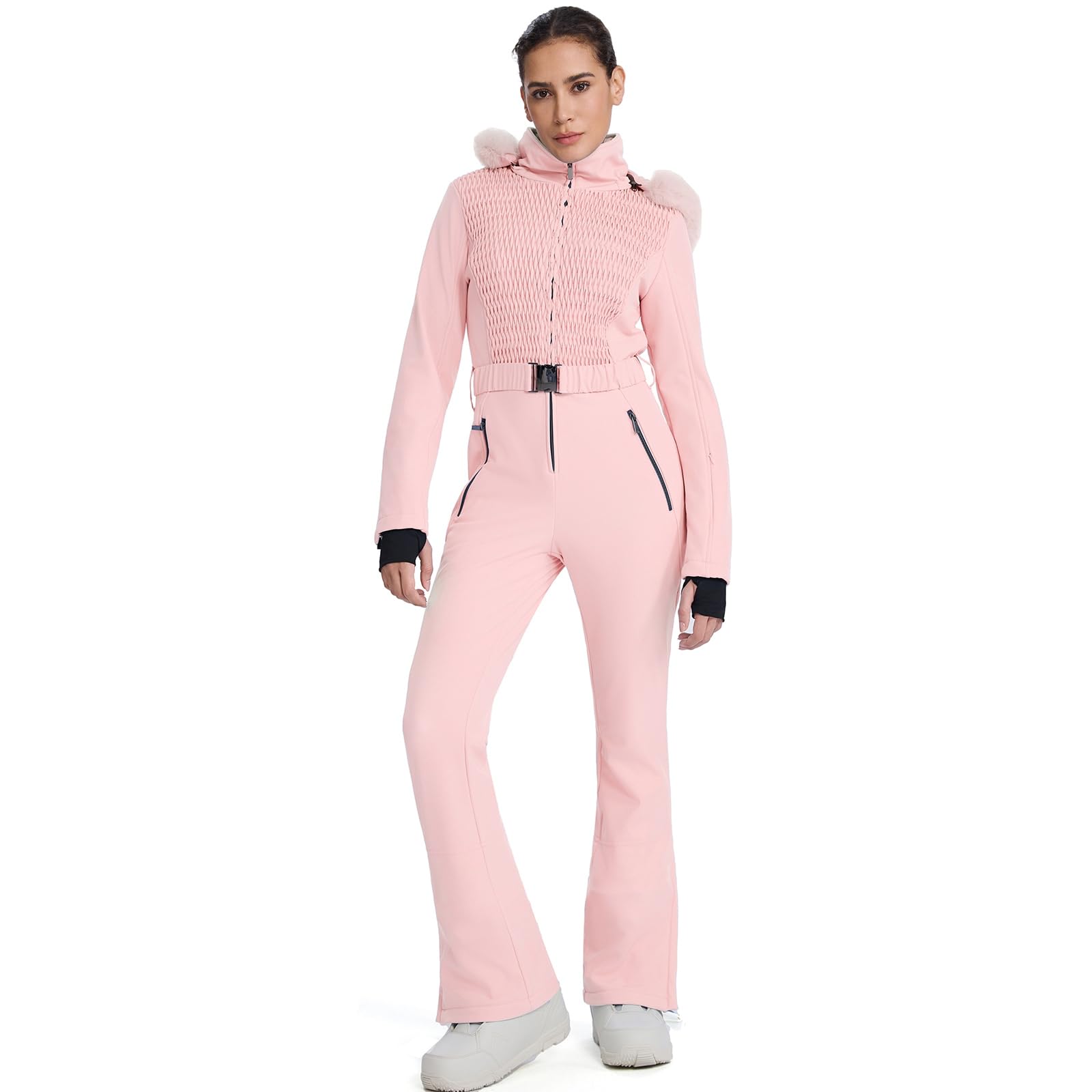 HOTIAN Combinaison de ski une pièce pour femme - Imperméable - Coupe-vent - Pour l'hiver - Chaude - Avec capuche