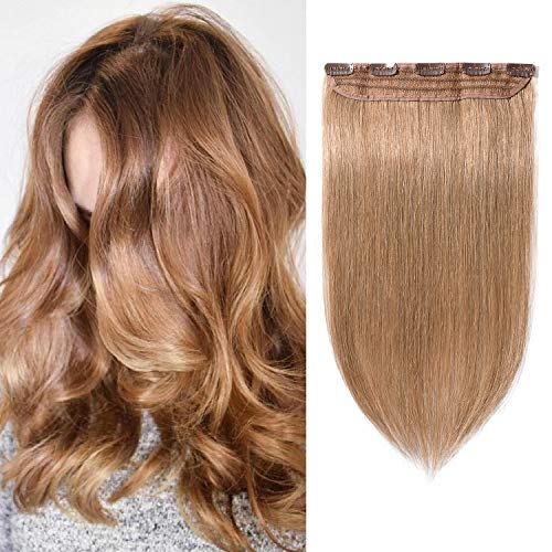 S-noilite 18inch One Piece Clip in Human Hair Extensions Blonde 5 Clips 3/4 Full Head Soft Silky Clip on Remy Hair For Women 50g #27 Dark Blonde