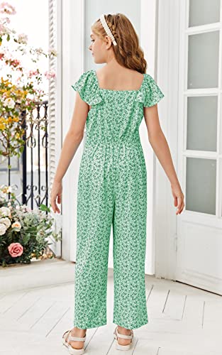 Kimmta Girl’s Summer Floral Printed Rompers Ruffle Short Sleeve Wide Leg Jumpsuits With Button #TOP2