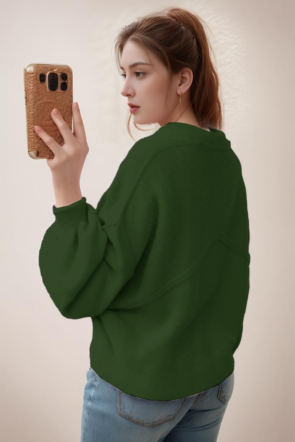 Women's Oversized Sweaters 2025 Fall Winter Casual Tops Lantern Long Sleeve Mock Neck Knit Pullover Sweaters with Pockets - Image 3
