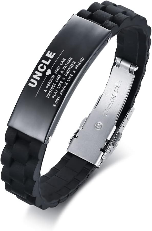MEALGUETPersonalized Bracelet Gift for Uncle from Niece Nephew, Masculine Handsome Stainless Steel Engraved Link Wristband Bracelet for Men,Customized Birthday, Favorite Uncle Gift Ideas, 8.2"