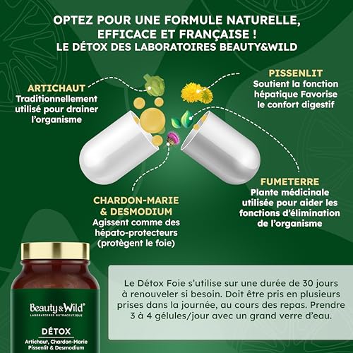 Laboratoires Beauty&Wild Détox Foie – Artichaut, Chardon‑Marie, Pissenlit - Coupe Faim, Drainage hépatique, digestion, minceur naturelle – 120 gélules végan – Fabriqué en France – Image 5