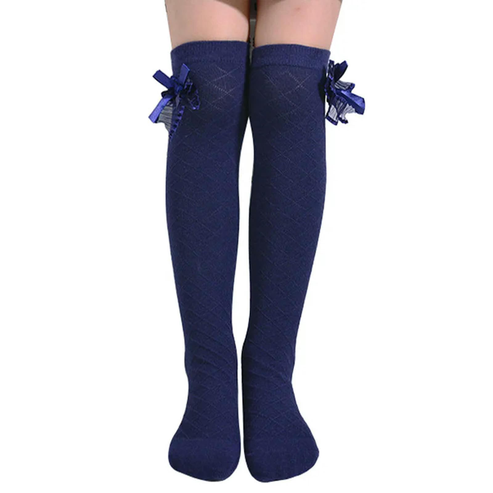 fashiirow Calcetines altos hasta la rodilla para golf, algodón, lazo largo, calcetines de punto de tubo para niñas pequeñas, princesa, popular, pantorrilla alta