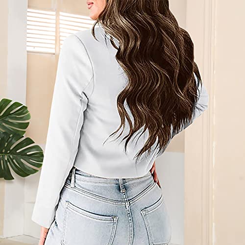 Women's Work Office Cropped Suit Blazer Jacket Slim Button All-Match Open Front Lightweight Cardigan Jackets Coat White #TOP4
