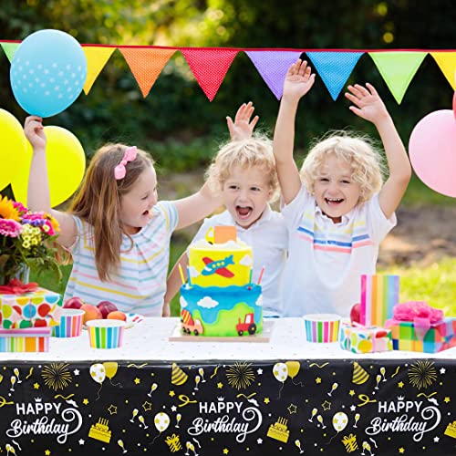 4 Pcs Black And Gold Birthday Tablecloth For Men Women, Disposable Rectangle Plastic Table Cover For 90Th 80Th 70Th 60Th 50Th 40Th 30Th Birthday Party Decoration Supplies, 54 × 108 Inches #TOP2