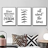 Augenbrauen-Kunstdrucke, Schönheitssalon-Poster, Augenbrauen-Zitate, Wandkunst, Leinwand, Schwarz-Weiß, Augenbrauenbilder, Kunst- und Handwerk, Make-up, Kunst, Malerei, Augenbrauenverlängerung,