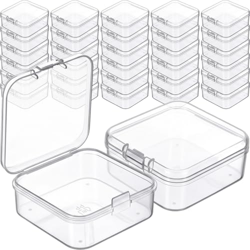 Image of Jetec 30 Pieces Mini Plastic Clear Beads Storage Containers Box for Collecting Small Items, Beads, Jewelry, Business Cards, Game Pieces, Crafts (1.7 x 1.7 x 0.8 Inch)