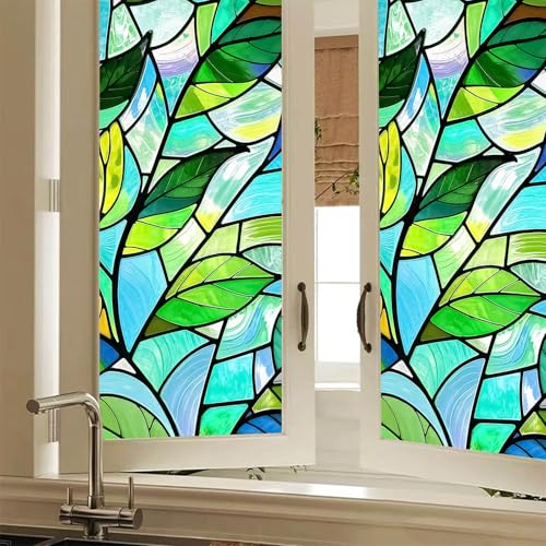 Vinilo decorativo para ventana BlissYard hojas verdes 44.96x100 cm miniatura 1