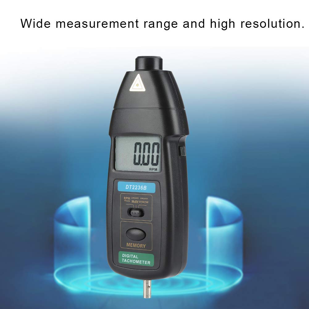 DT2236B Tachymètre photo/contact professionnel, Tachymètre numérique RPM Meter Contact Tachometer, 2.5~99,999 RPM Précision