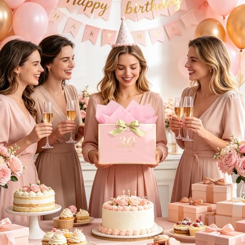 Image of JMANNI Birthday Gift Bag with Card and Tissue Paper for Men Women Him, Elegant Pink Gold Anniversary Keepsake Party Present Shopping Paper Bags for Gifts Wrapping Pink / 13 inch Medium /EST.1996 30th
