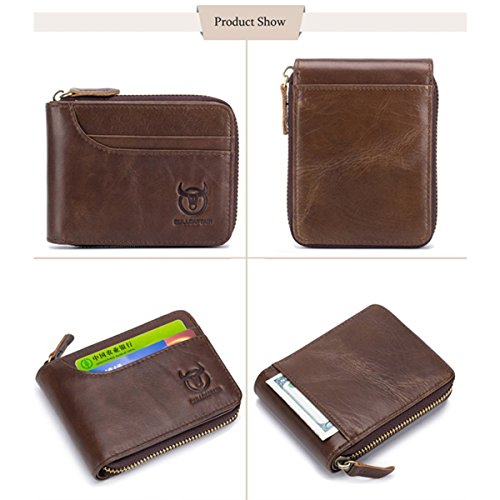 Leather Wallet Zipper Men Wallet, Mens RFID Antimagnetic Genuine Leather 11 Card Slots Wallet Coin Purse Wallet Credit Card Holder (Brown)3