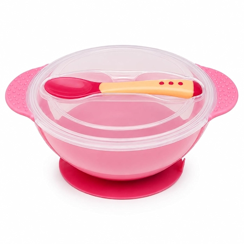 Kit Refeição Bebê com Tigela e Colher Termossensível | Tipo Buba | Bowl Infantil com Tampa e Base Antiderrapante | Ideal para Introdução Alimentar, Papinha e Refeição Infantil